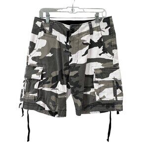 Backbone Camo Camouflage Cargo Shorts size 32 Men Black Gray Military Canvas